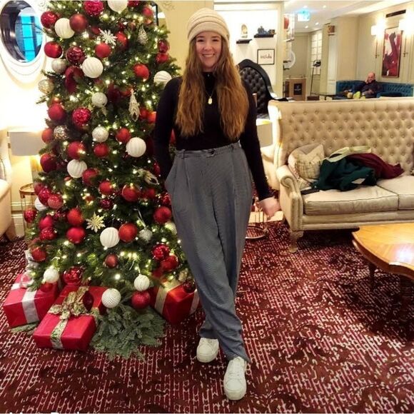 Vintage Ann Taylor Checked High Waisted Pleated Wide Leg Relaxed Trouser Pant 14 - Picture 11 of 11